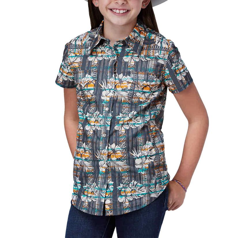 Roper West Made Hawaiian Navy Girl's Short Sleeve Top