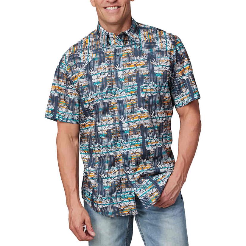 Roper Grey Flowered Short Sleeve Snap Men's Shirt