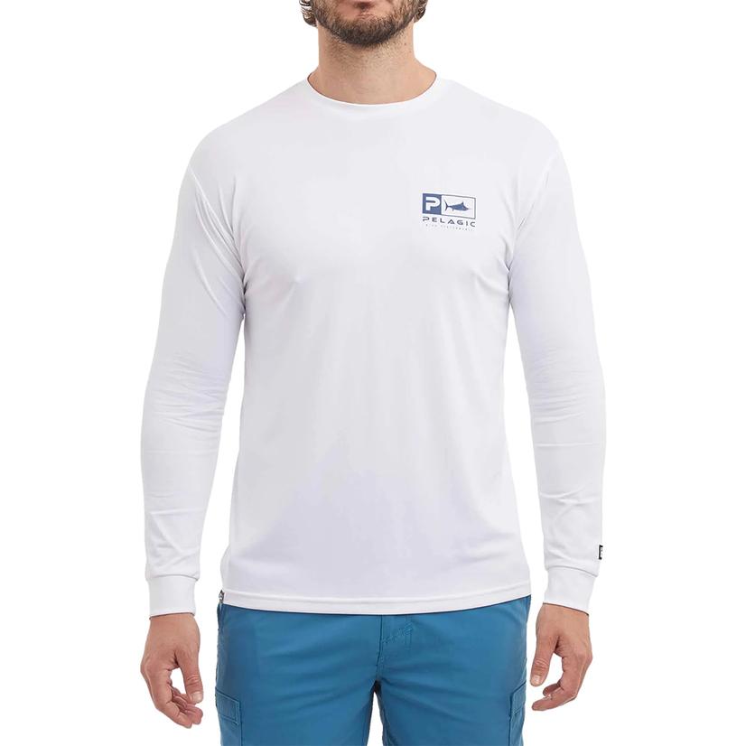 Pelagic White Goione Marlin Aquatek Long Sleeve Men's Shirt