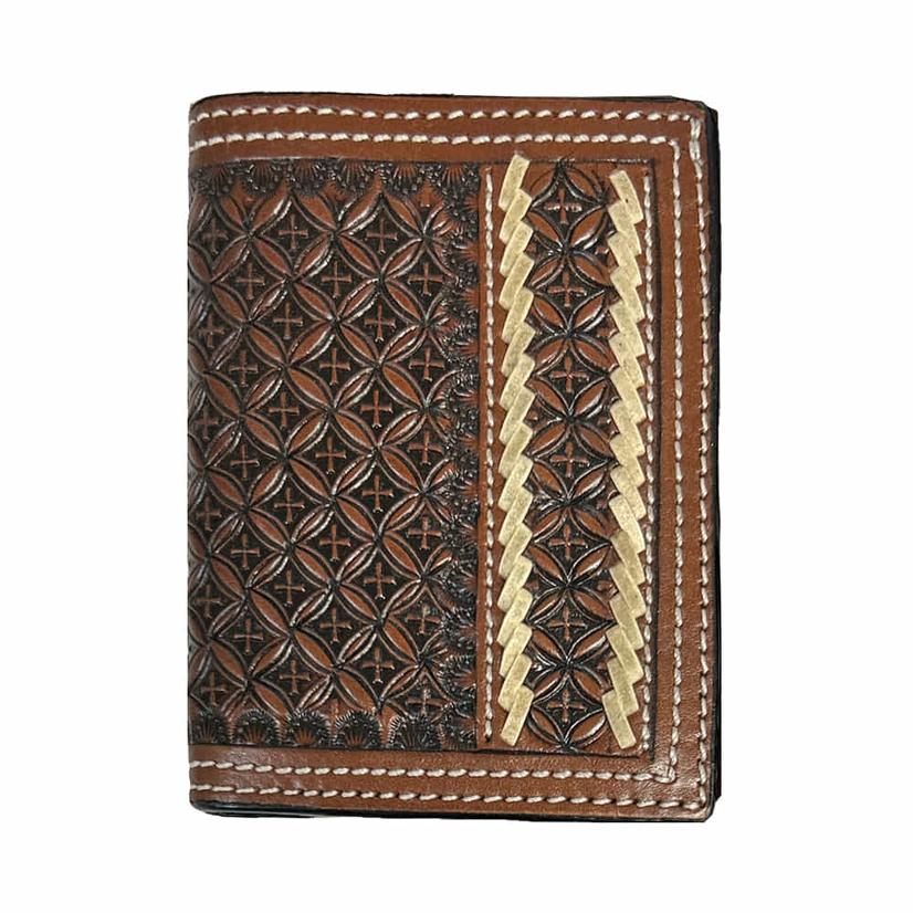 Western Fashion Accessories Trifold Brown Snowflake Rawhide Men's Wallet