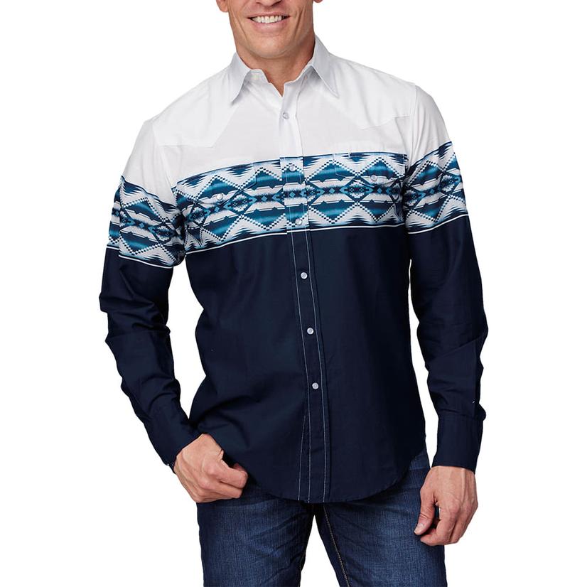 Roper Vintage Blue Long Sleeve Snap Men's Shirt