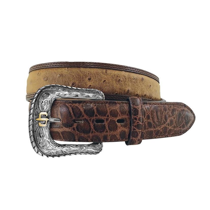 Stetson Cognac Italian Leather Ostrich Print Men's Belt