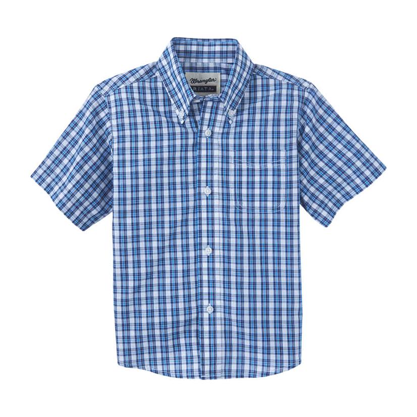 Wrangler Riata Blue Plaid or Red Plaid Boys Short Sleeve Shirt