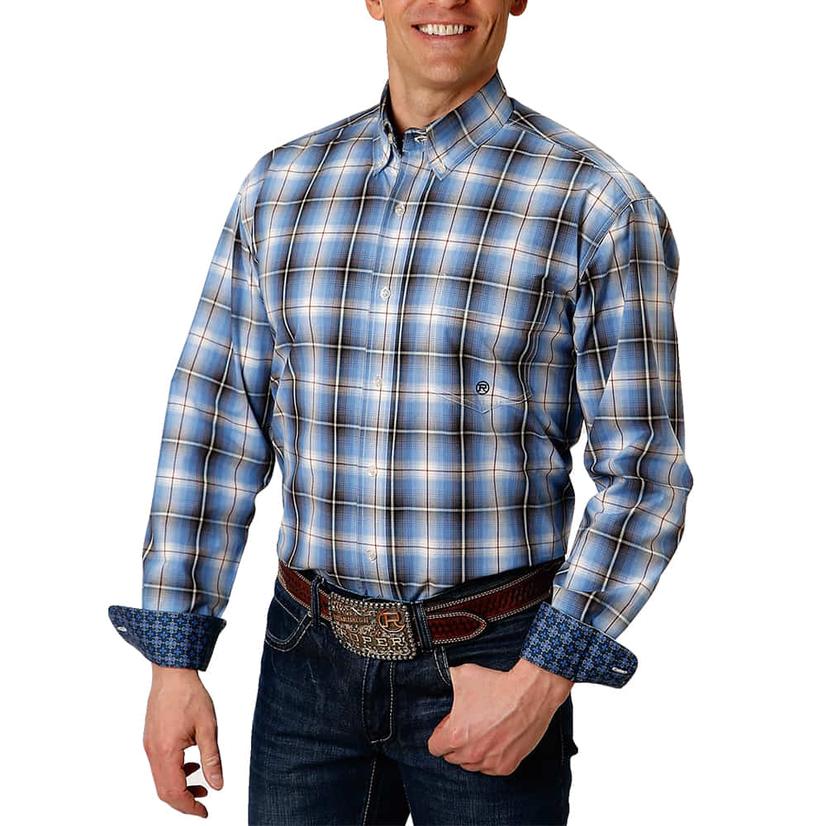 Stetson Blue Plaid Long Sleeve Button-down Men's Shirt