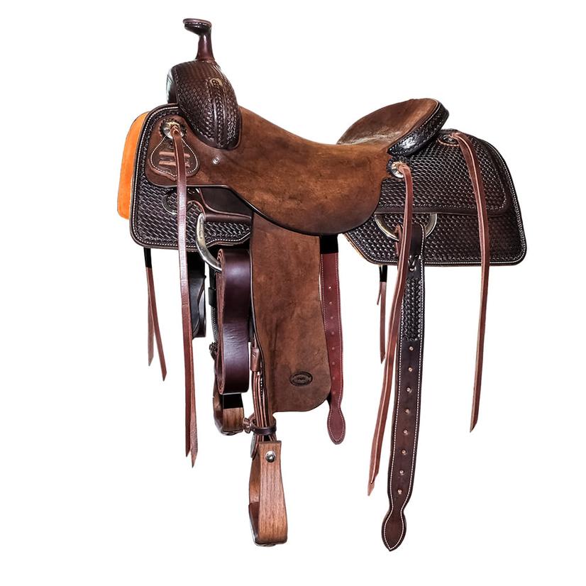 STT Chocolate Half Roughout Half Basket Weave Tool Ranch Cutting Saddle