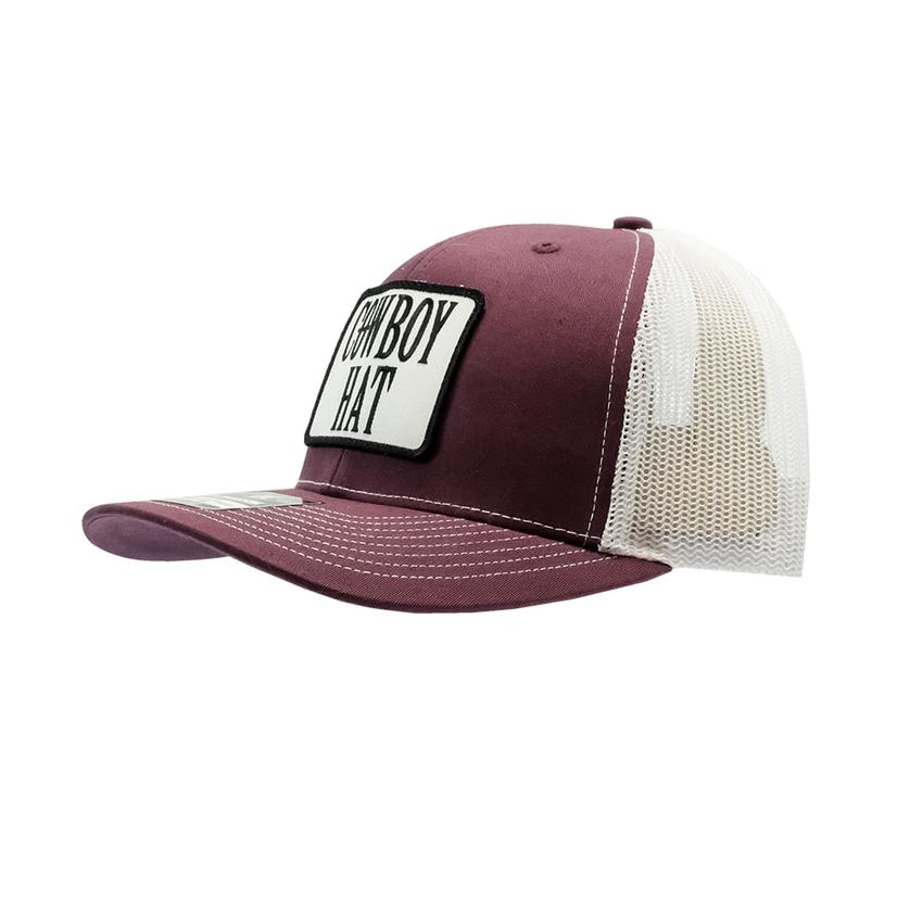 STT Maroon And White Cowboy Hat Patch Trucker Cap