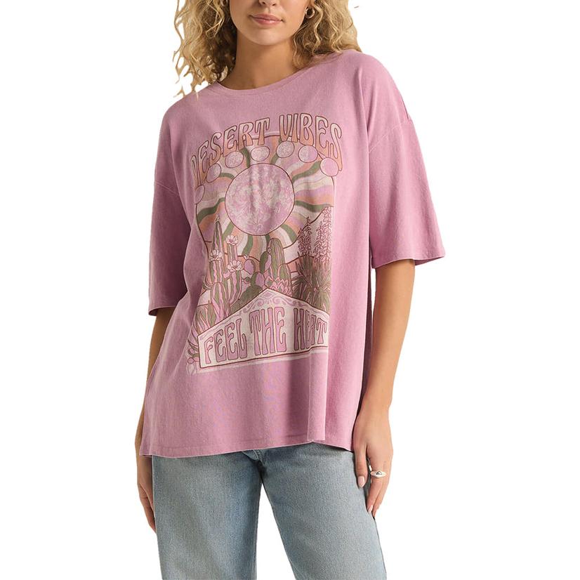 Z Supply Women's Sunset Mauve Desert Vibes Graphic Short Sleeve Shirt