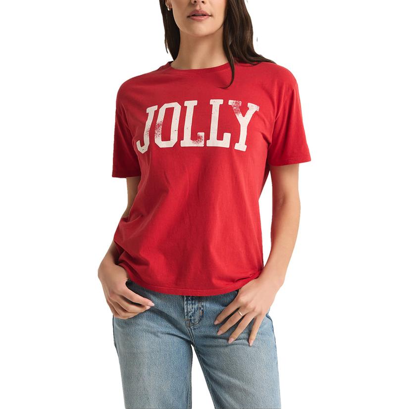 Z Supply Haute Red Jolly Graphic Women's Boyfriend Tee