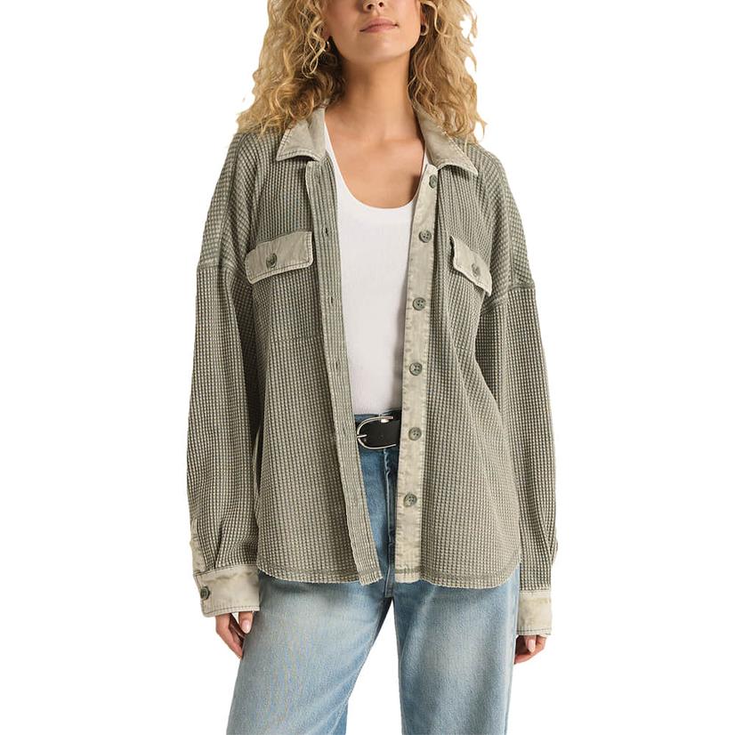 Z Supply Women's Green Elijah Waffle Jacket