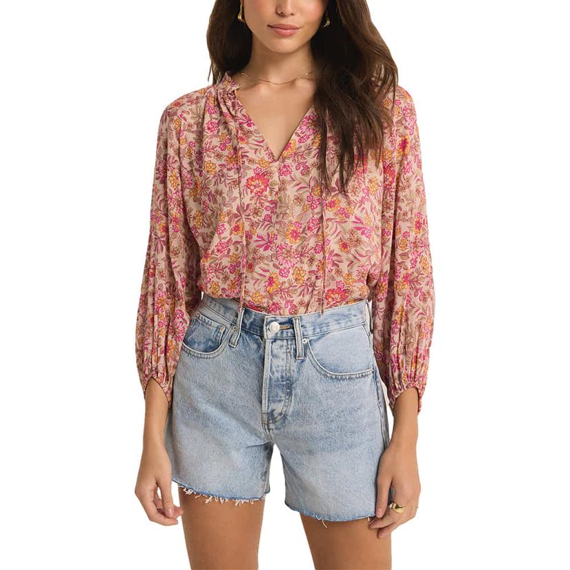 Z Supply Carin Lima Floral Women's Top In Cactus Flower