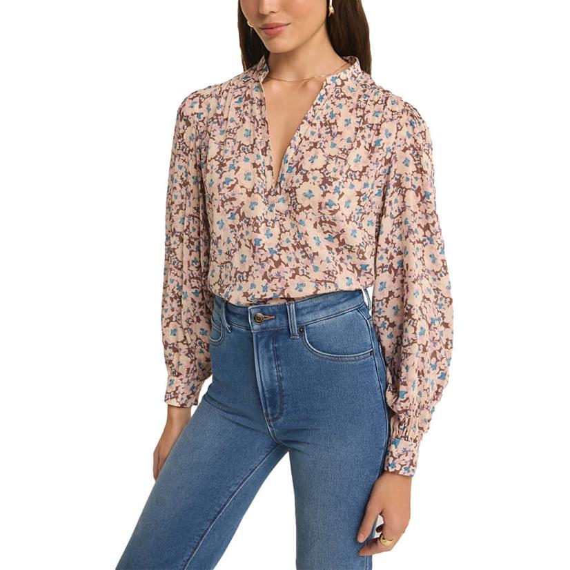 Z Supply Esme La Paz Floral Blouse In Latte