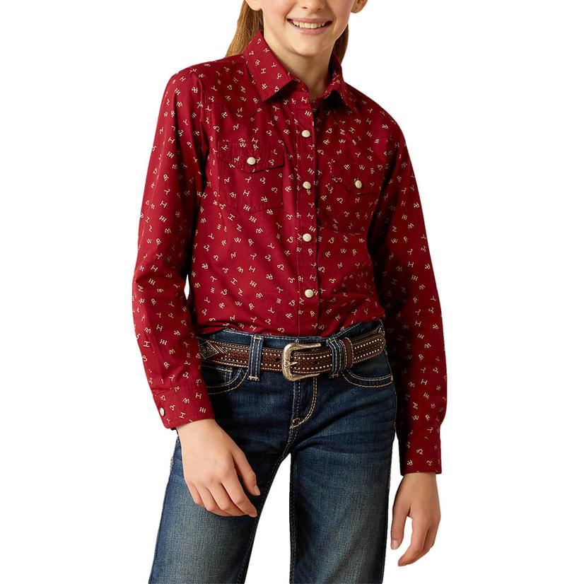 Ariat Red Ranch Brand Long Sleeve Snap Girl's Shirt