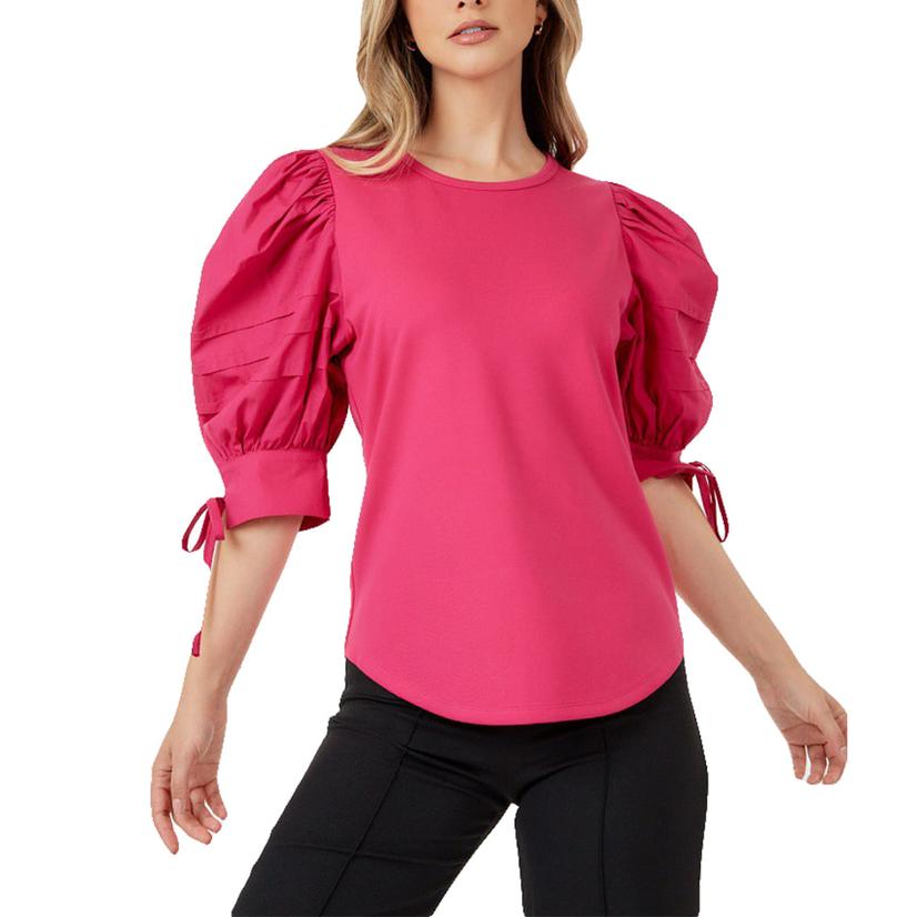 Caribbean Queen Fuchsia Puff Sleeve Women's Blouse