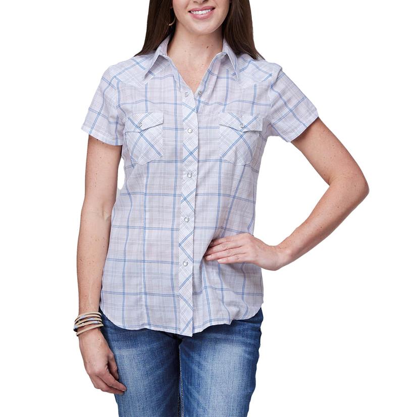 Roper Karman Classic White Plaid Short Sleeve Snap Front Women's Shirt