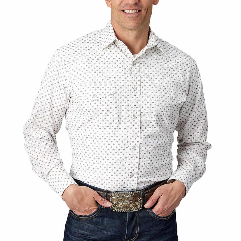 Roper White and Grey Print Long Sleeve Snap Front Men's Shirt