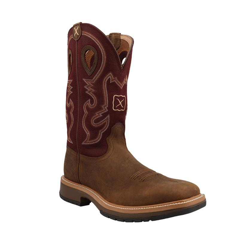 Twisted X Boots Men's 12" Horseman Barn Boot In Brunette And Oxblood