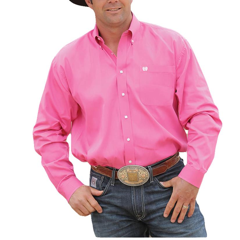 Cinch Men's Hot Pink Button-Down Long Sleeve Shirt