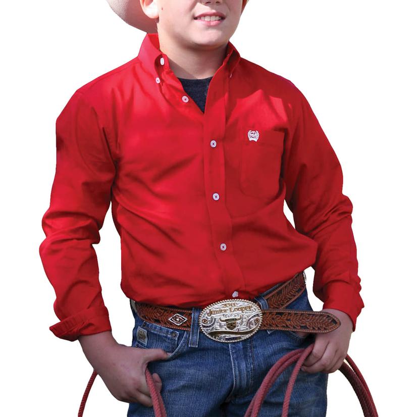 Cinch Boys Solid Red Button-Down Show Shirt