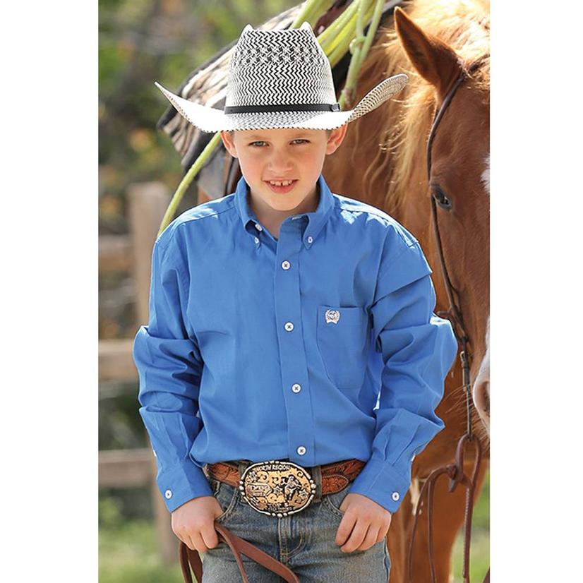 Cinch Boy's Solid Blue Button-Down Show Shirt