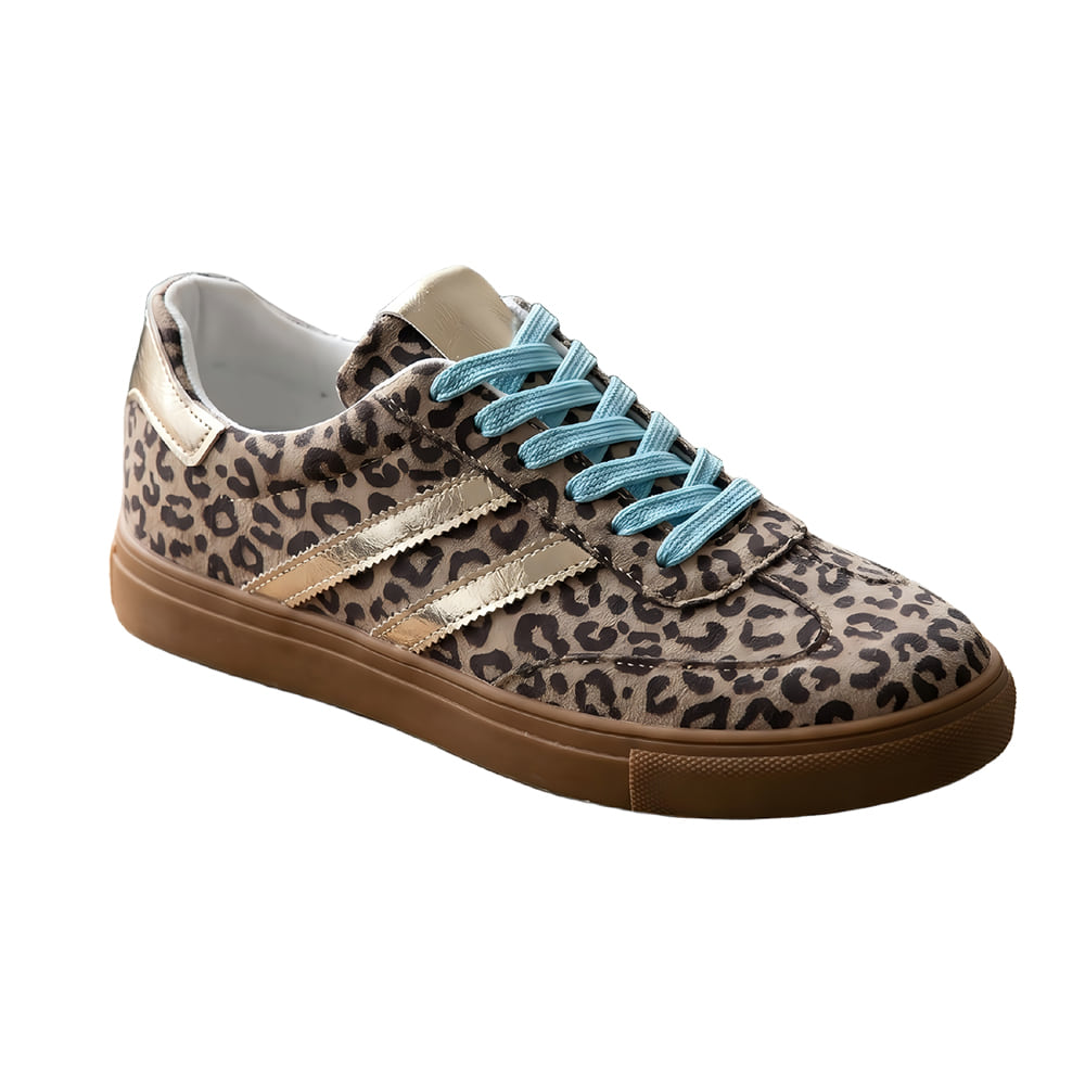 66Disco Footwear LEOPARD PRINT SNEAKERS WITH TURQUOISE LACES