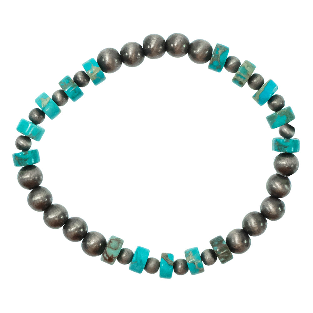 South Texas Tack Apparel Jewelry Turquoise Faux Navajo Bead and Turquoise Stretch Bracelet