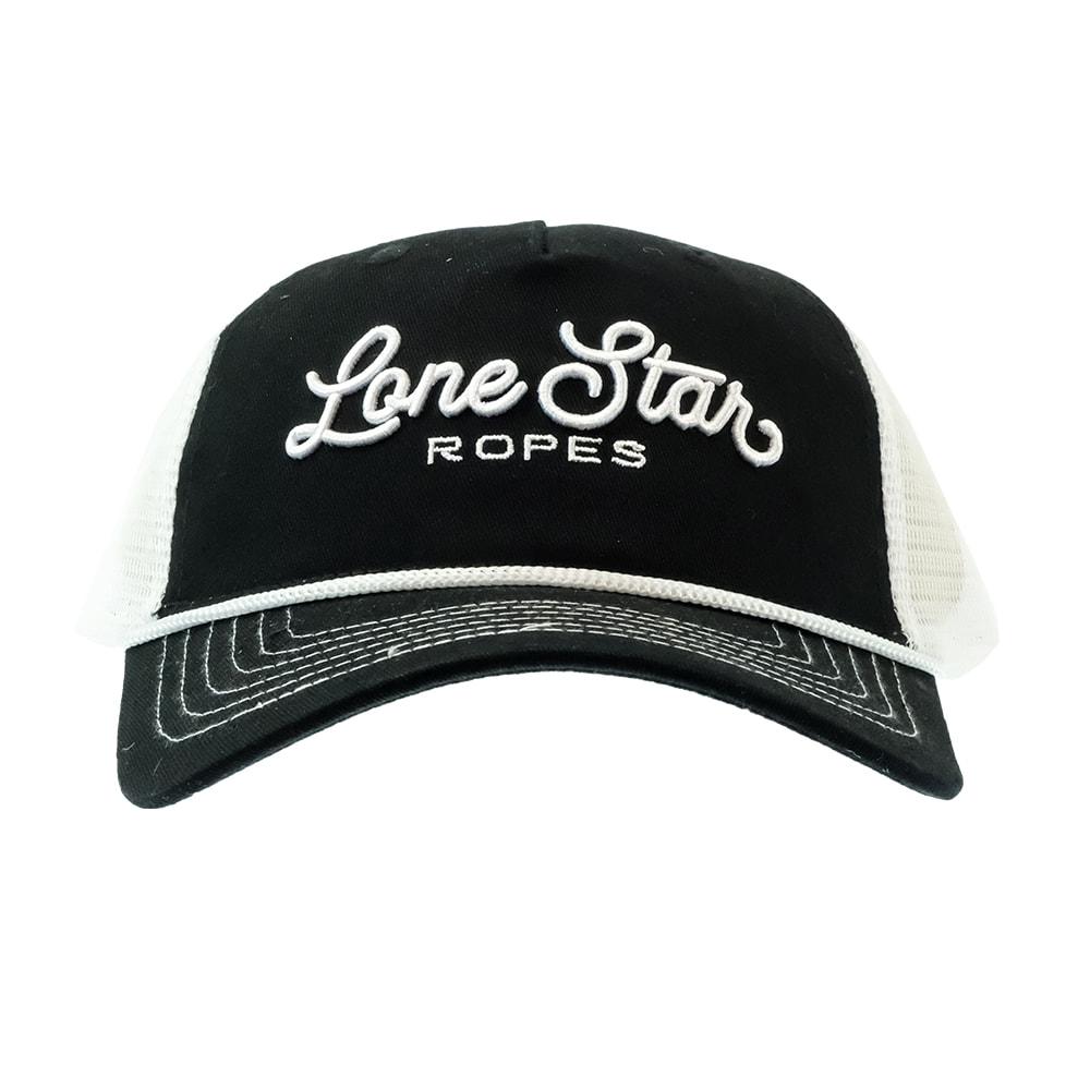 Lone Star Rope Company Black And White Script Trucker Cap