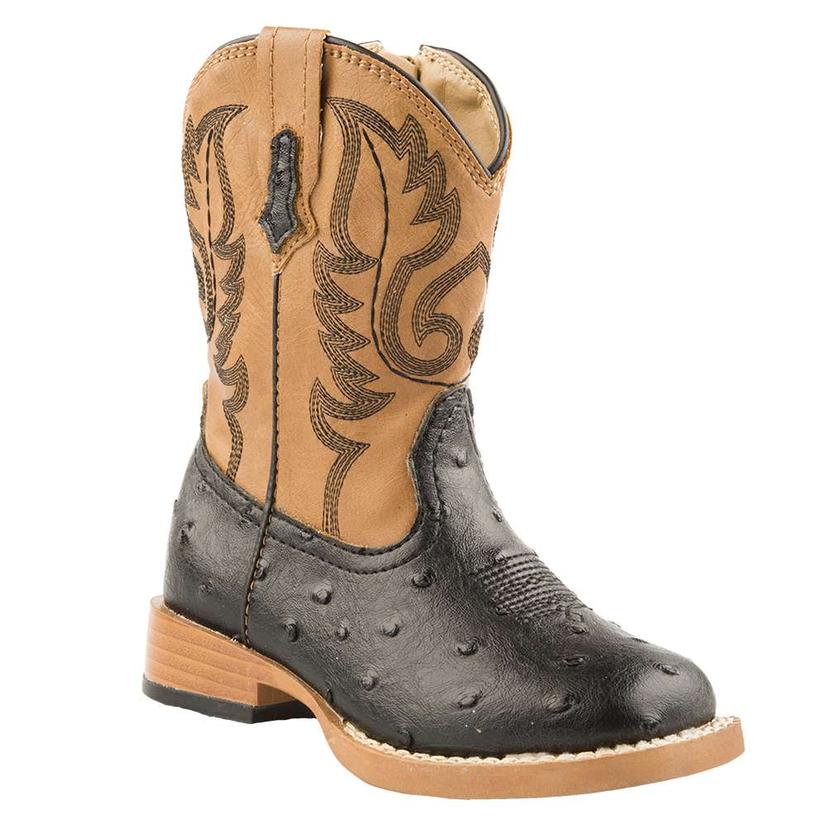 Roper Toddler Black Tan Ostrich Print Boots