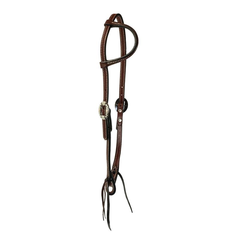 Basket Weave Double Buckle Slide Ear Headstall in Light or Dark Oil