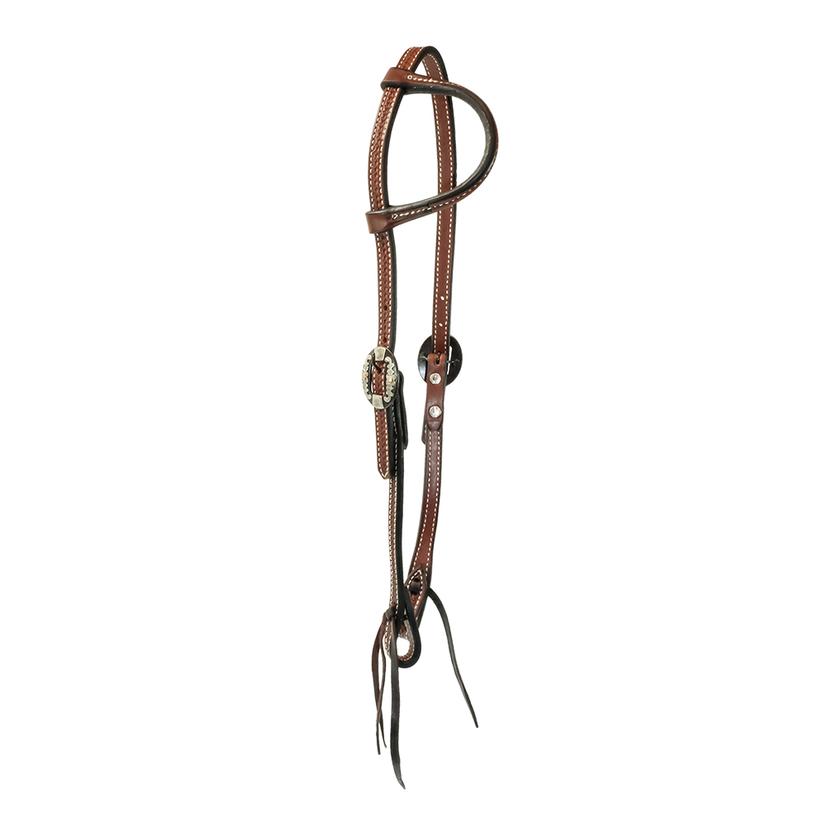 Basket Weave Double Buckle Slide Ear Headstall in Light or Dark Oil