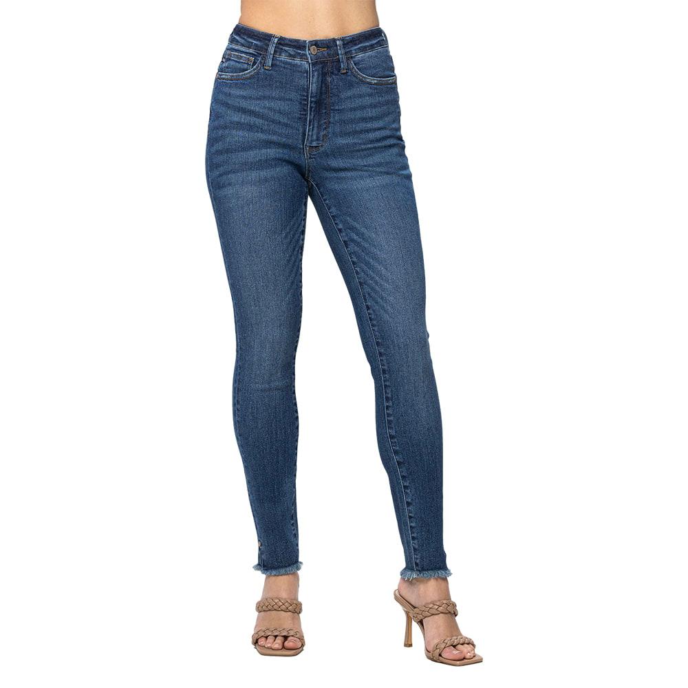 Judy Blue High Waist Control Side Slit Fray Hem Women's Plus Size Skinny Jeans