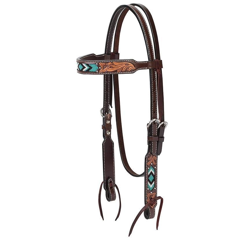 Turquoise Cross Beaded 5/8" Browband Headstall