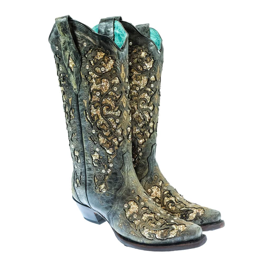 Corral Black Inlay with Stud and Crystal Women's Boots