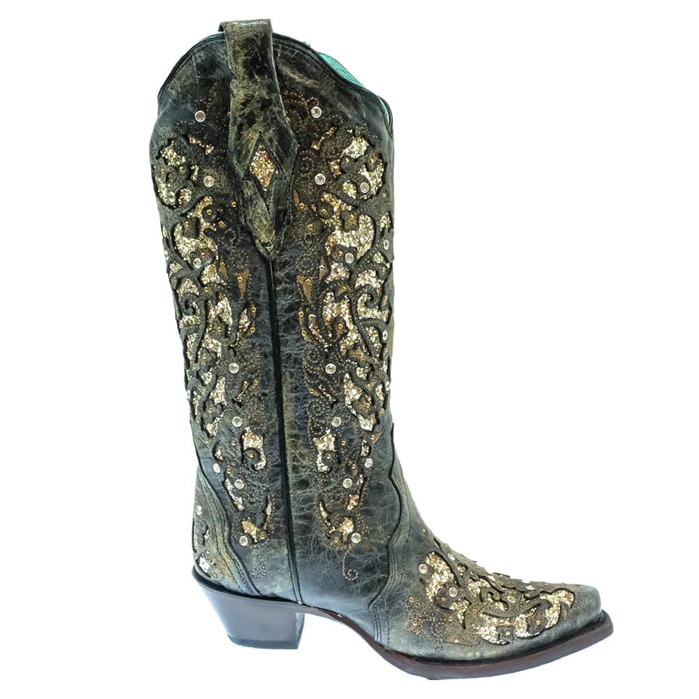 Corral Black Inlay with Stud and Crystal Women's Boots