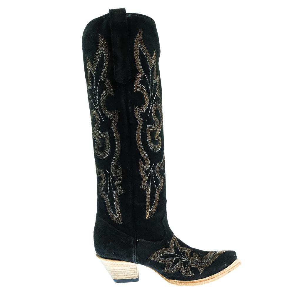 Corral Black Sued Embroidery Tall Top Women's Fashion Boots