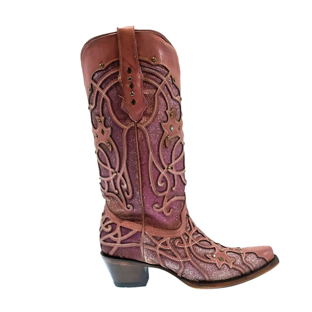 Corral Pink Glitter Inlay Embroidery Women's Boots