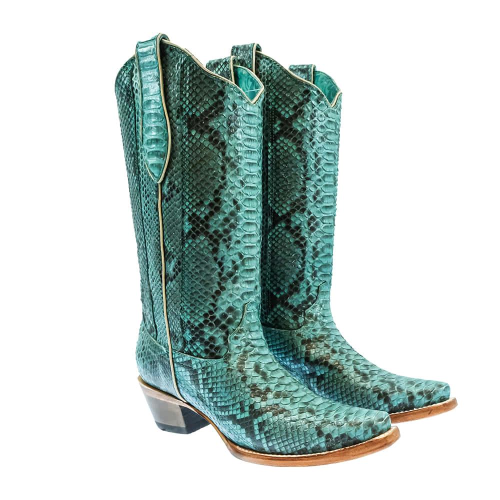 Corral Boot Co. Turquoise Full Exotic Python 13" Glitter Finish Women's Boots