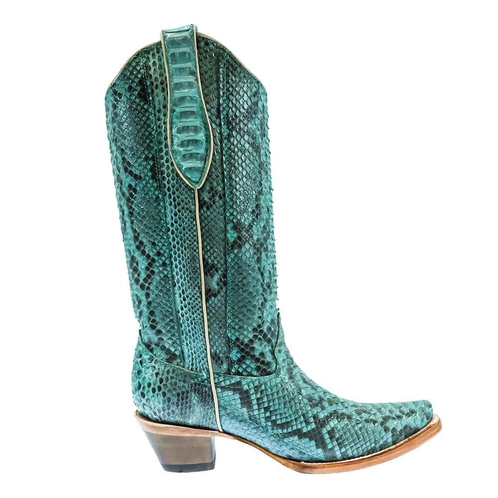 Corral Boot Co. Turquoise Full Exotic Python 13" Glitter Finish Women's Boots