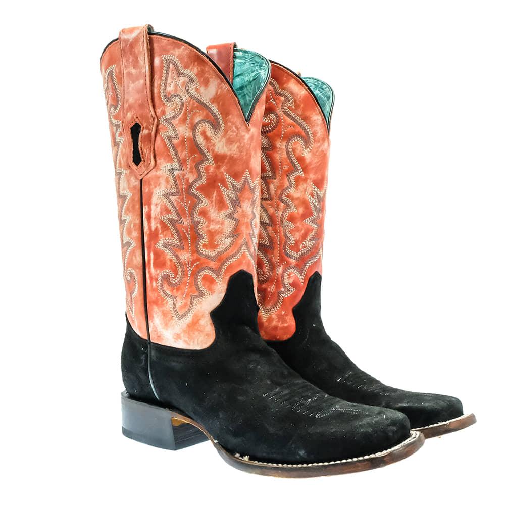 Corral Black and Coral Suede Embroidery Women's Boot