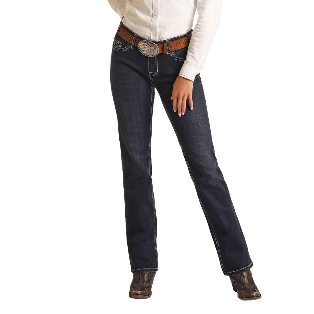 Rock and Roll Cowgirl Mid Rise Modest Bootcut Women's Jeans