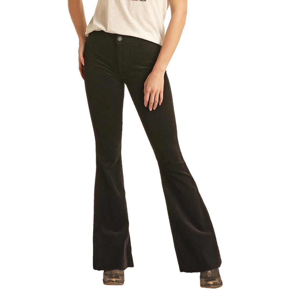 Rock And Roll Cowgirl Black Corduroy Flare Women's Jeans