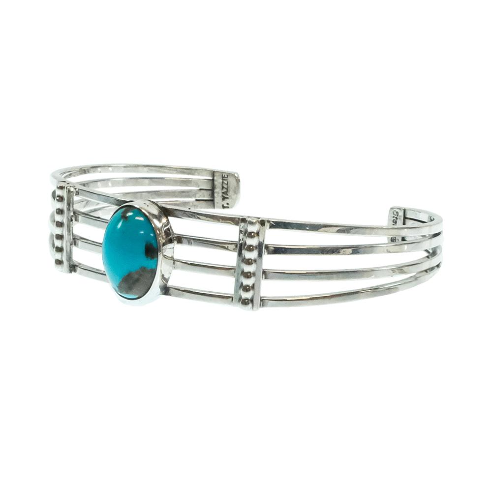 Thomas Yazzie Native American Navajo Sterling Silver Turquoise Bracelet Cuff