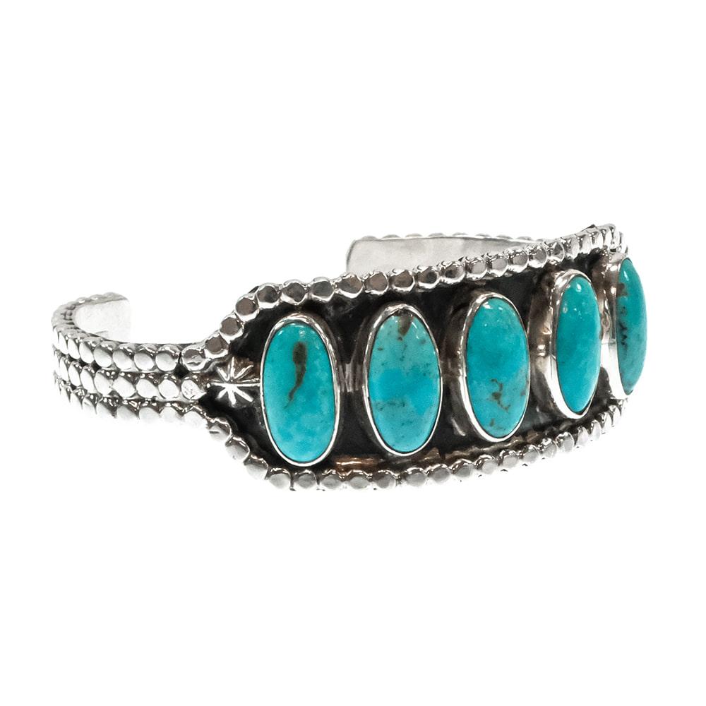 Darrell Morgan Native American Navajo Sterling Silver Turquoise Bracelet Cuff