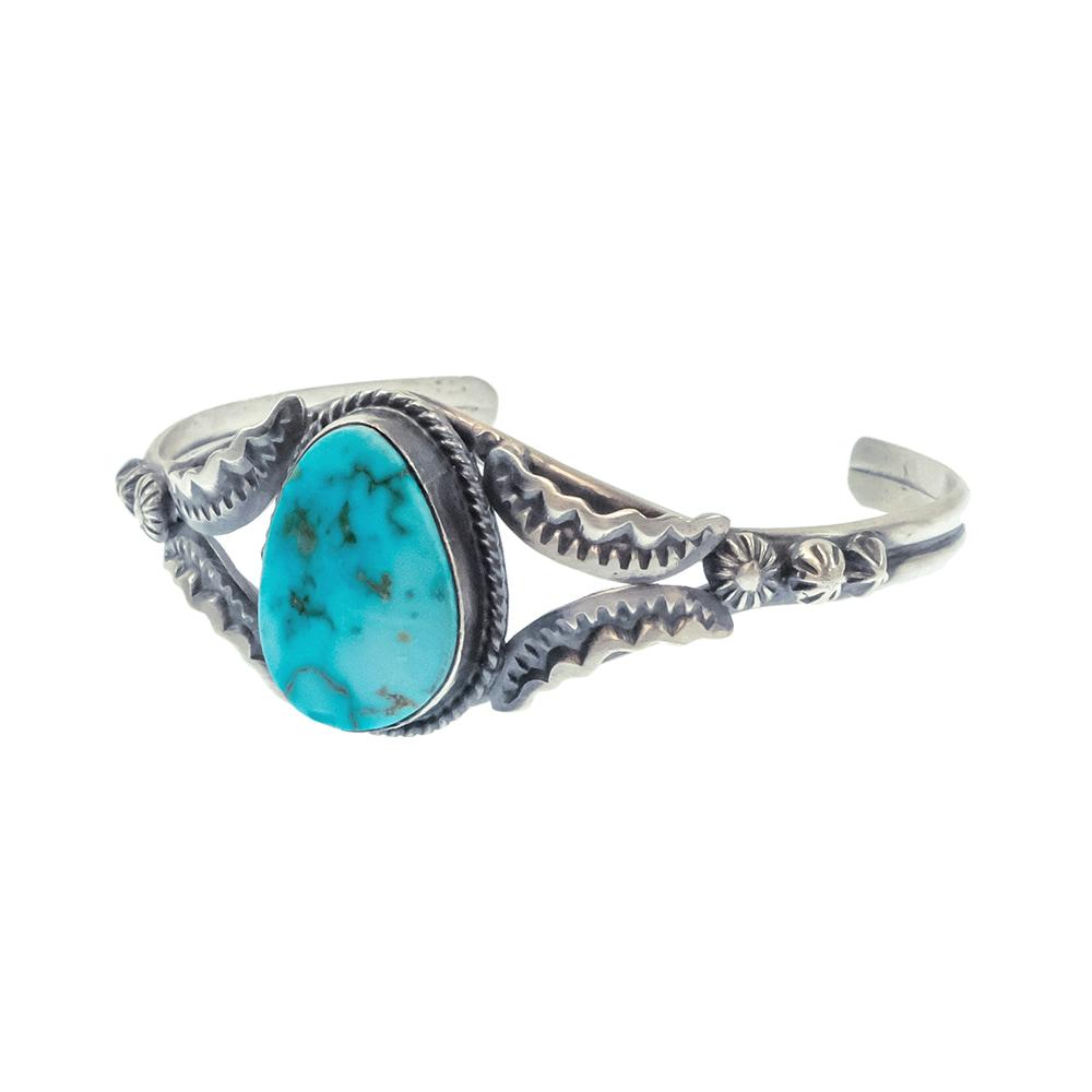 Gilbert Tom Native American Navajo Sterling Silver Kingman Turquoise Cuff