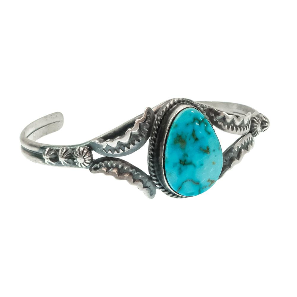 Gilbert Tom Native American Navajo Sterling Silver Kingman Turquoise Cuff