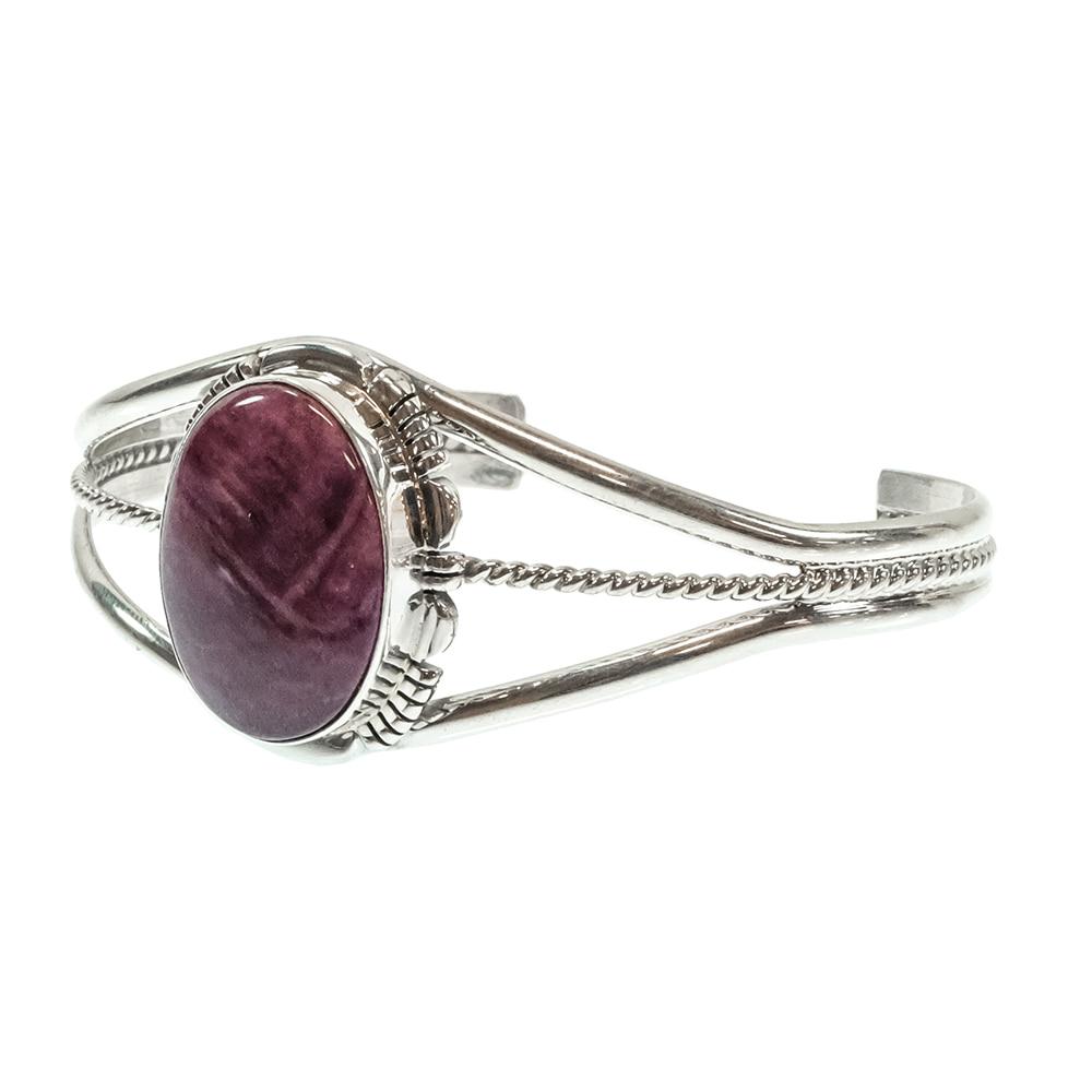 A. C. Native American Navajo Sterling Silver Purple Spiny Oyster Cuff Bracelet