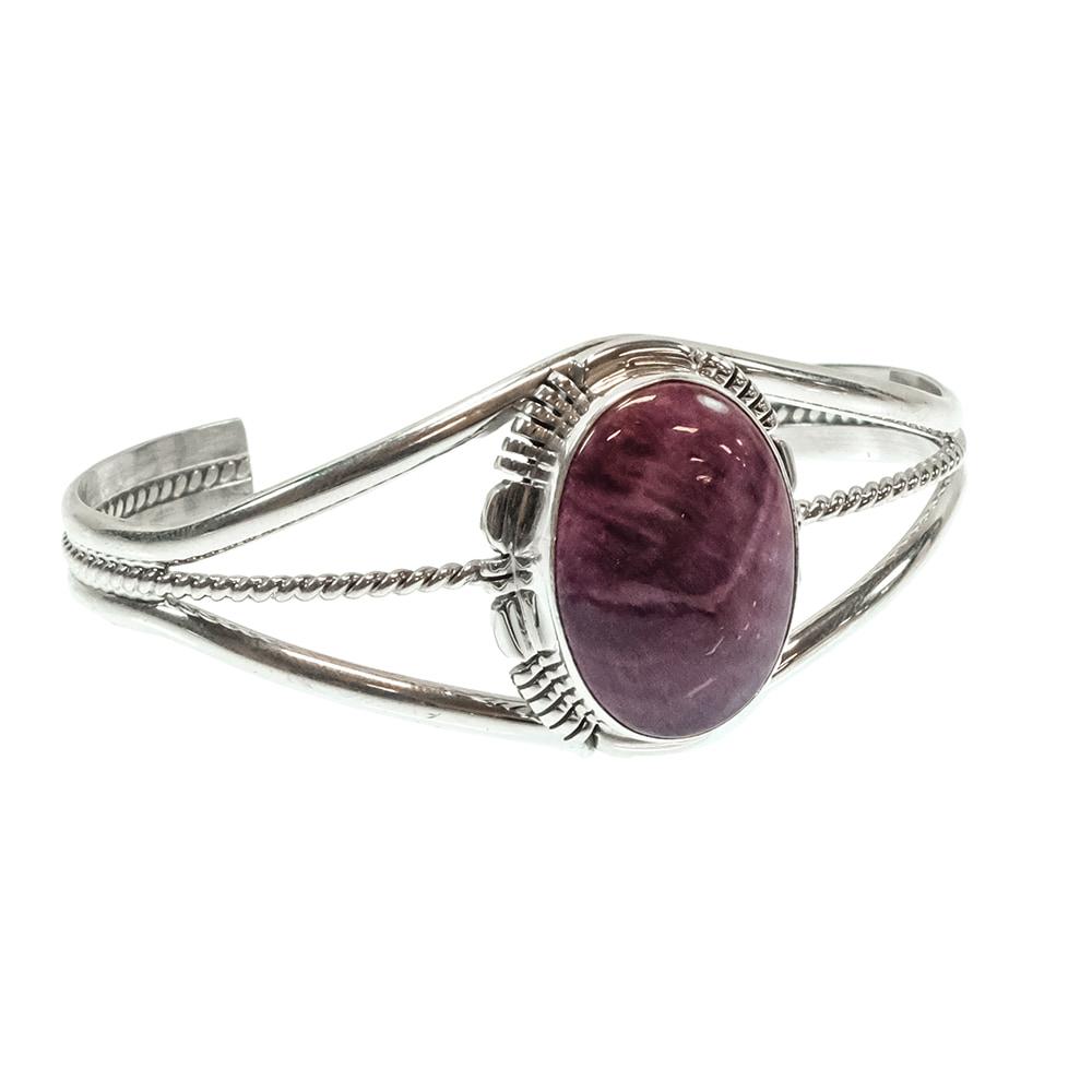 A. C. Native American Navajo Sterling Silver Purple Spiny Oyster Cuff Bracelet