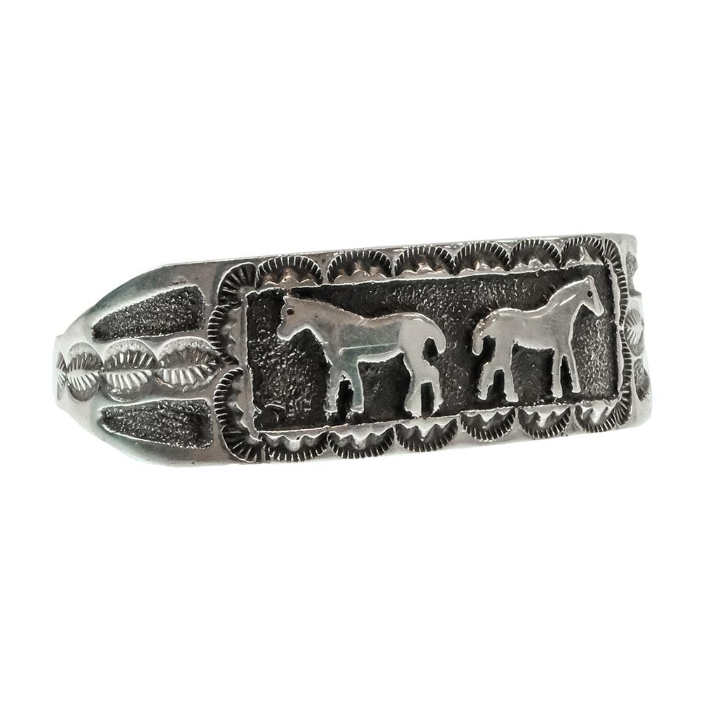 Kinsel Native American Navajo Sterling Silver Horse Bracelet Cuff