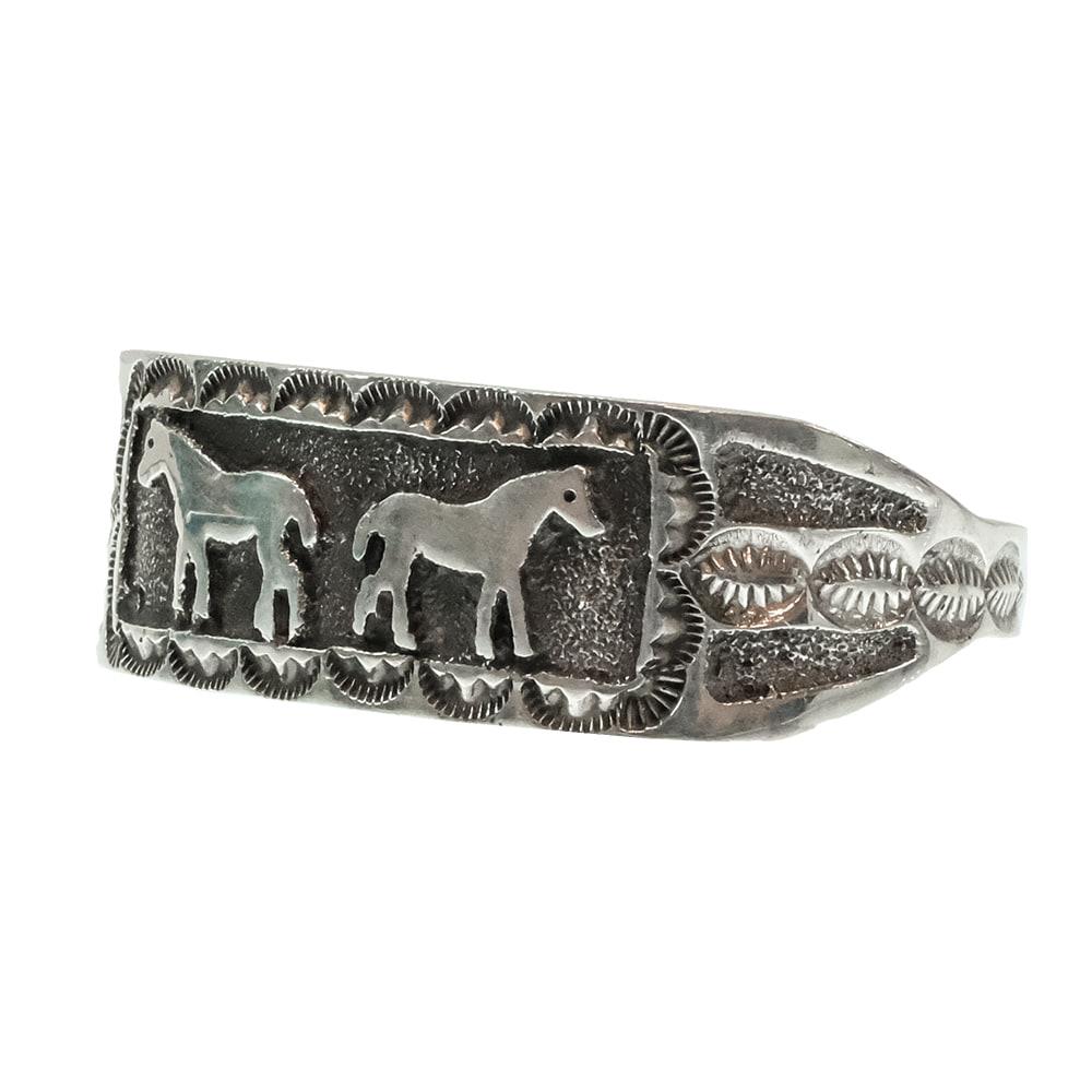 Kinsel Native American Navajo Sterling Silver Horse Bracelet Cuff