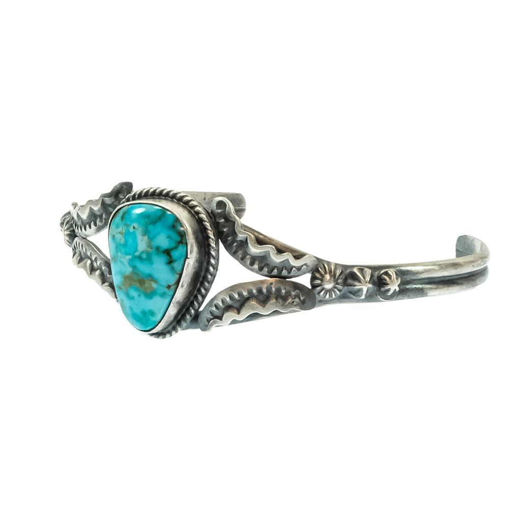 Gilbert Tom Native American Navajo Sterling Silver Turquoise Bracelet Cuff