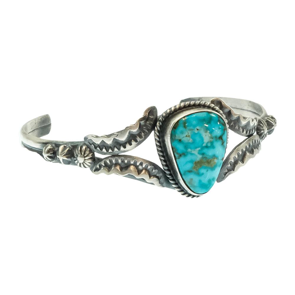 Gilbert Tom Native American Navajo Sterling Silver Turquoise Bracelet Cuff